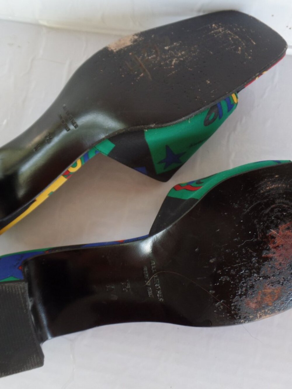 YSL Logo Satin Mod Heels Made in Italy Leather Soles Sz 7.5 Yves Saint Laurent - Picture 10 of 10